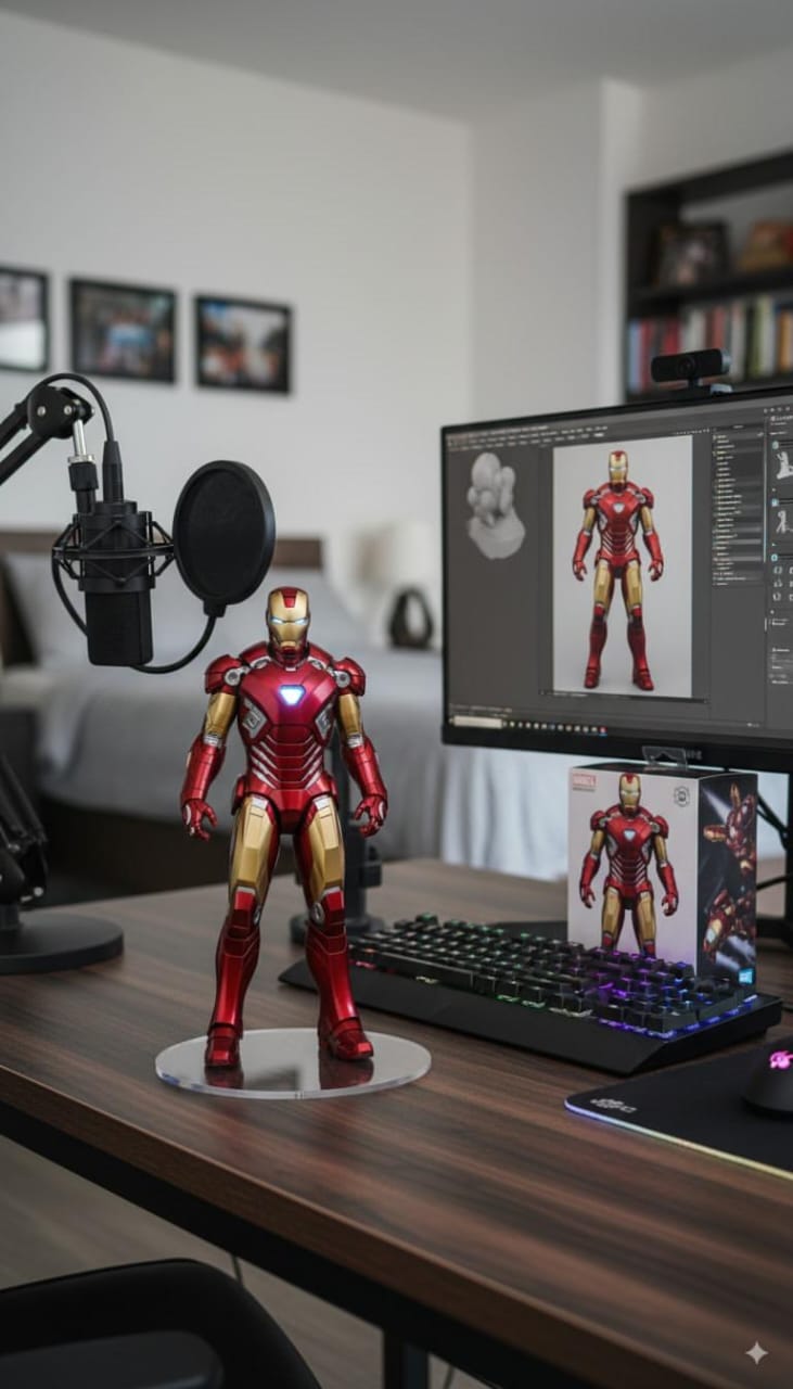 Desk Setup with a Figure and Its Model