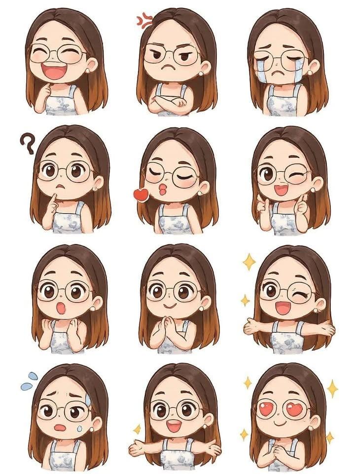 Set of Chibi Stickers with Various Expressions