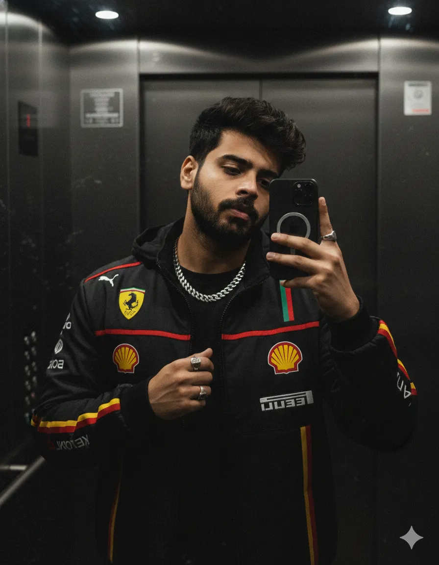 Moody Mirror Selfie in Ferrari Jacket AI Photo Prompt - Generated image 2