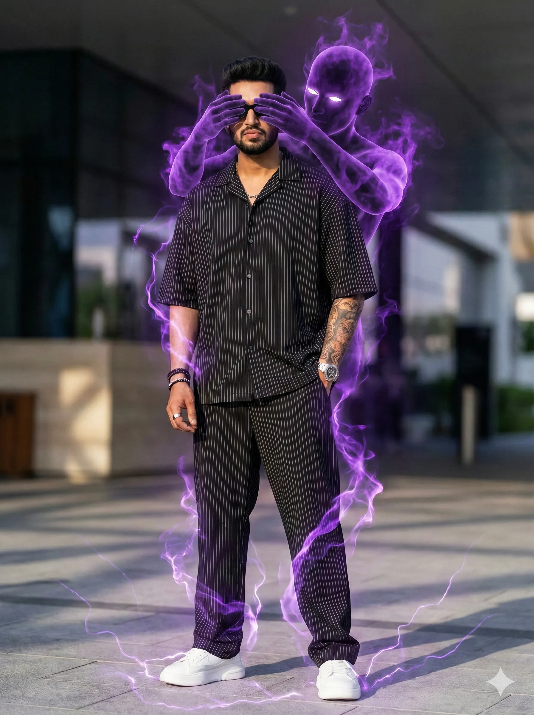 Luxury Street Portrait AI Prompt with Translucent Ghost and Demon Aura