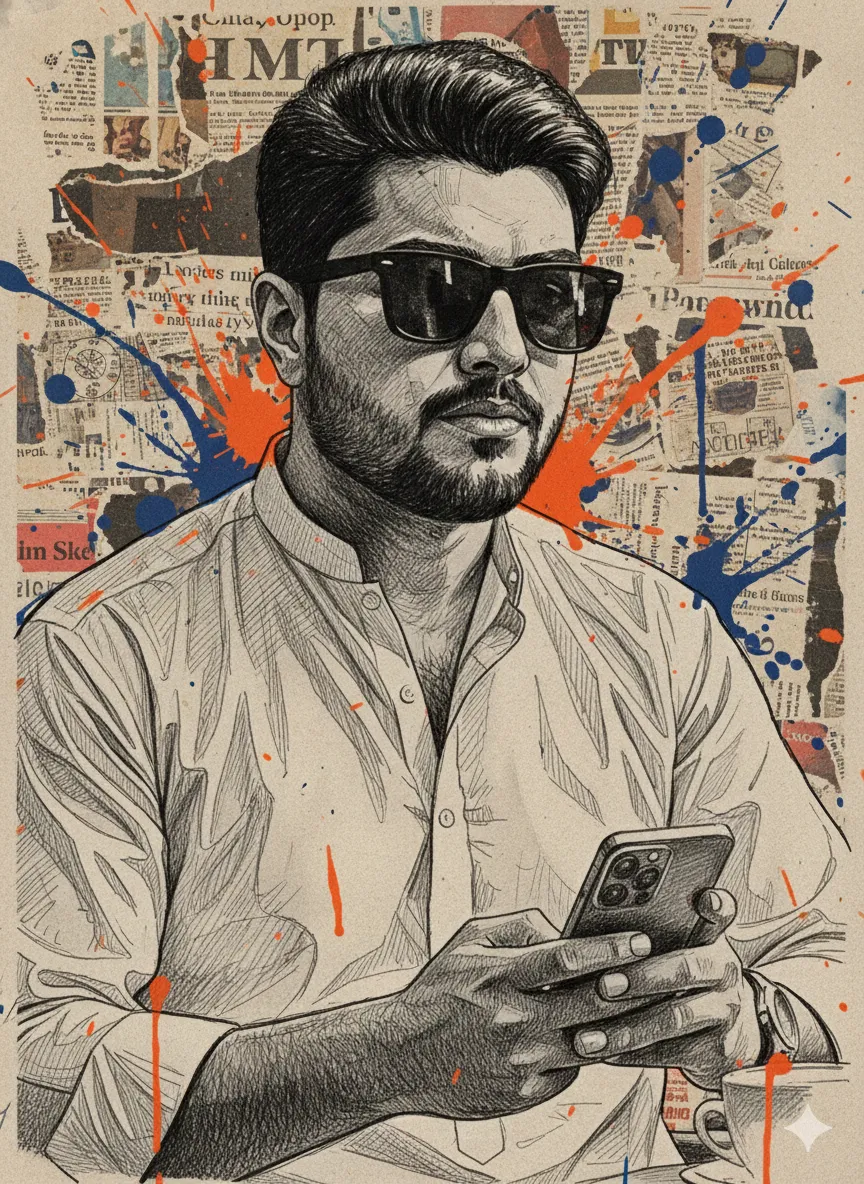 Street Art Mixed Media Portrait Sunglasses Ink Collage AI Prompt