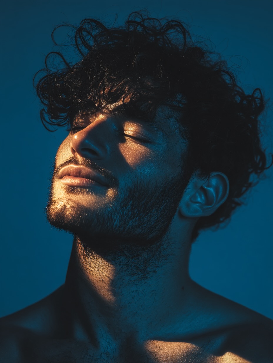 Blue Hour Side Profile: Close-Up Portrait with Eyes Closed