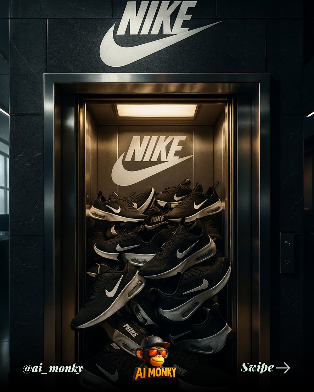 Office Elevator Flooded with Branded Energy Drinks