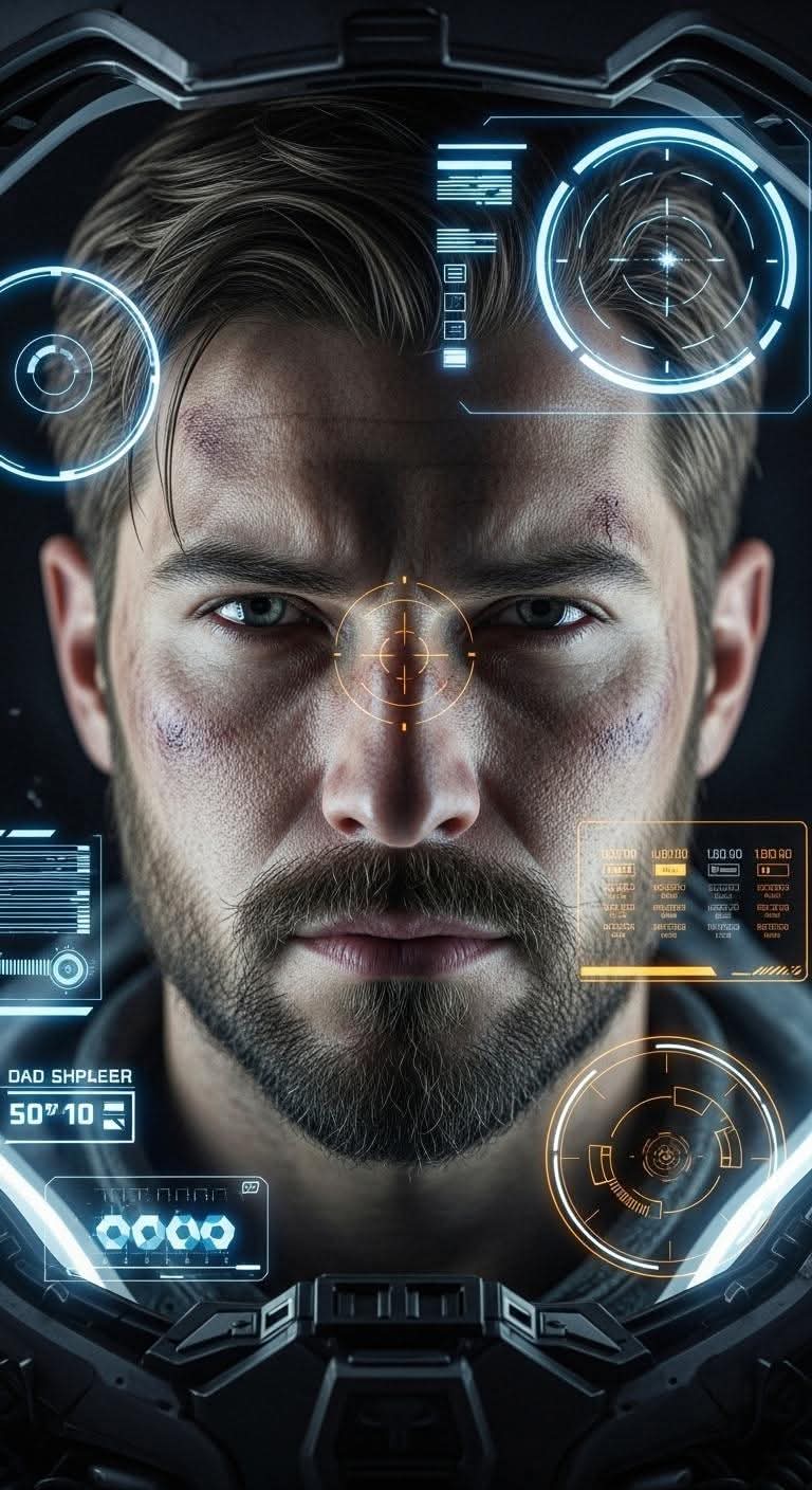 Sci-Fi Portrait of a Man with a Holographic HUD