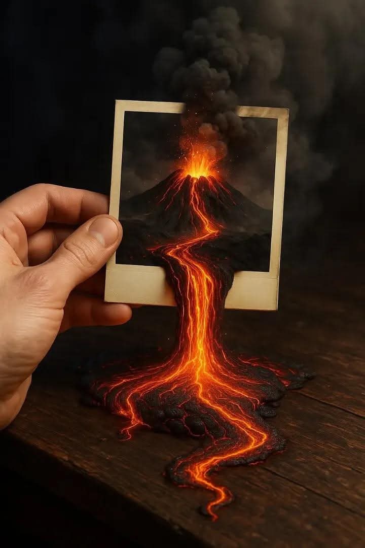 Surreal Photo of Lava Flowing from a Polaroid
