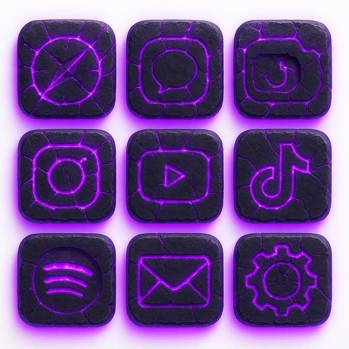 Glowing Stone iPhone App Icons on White Background