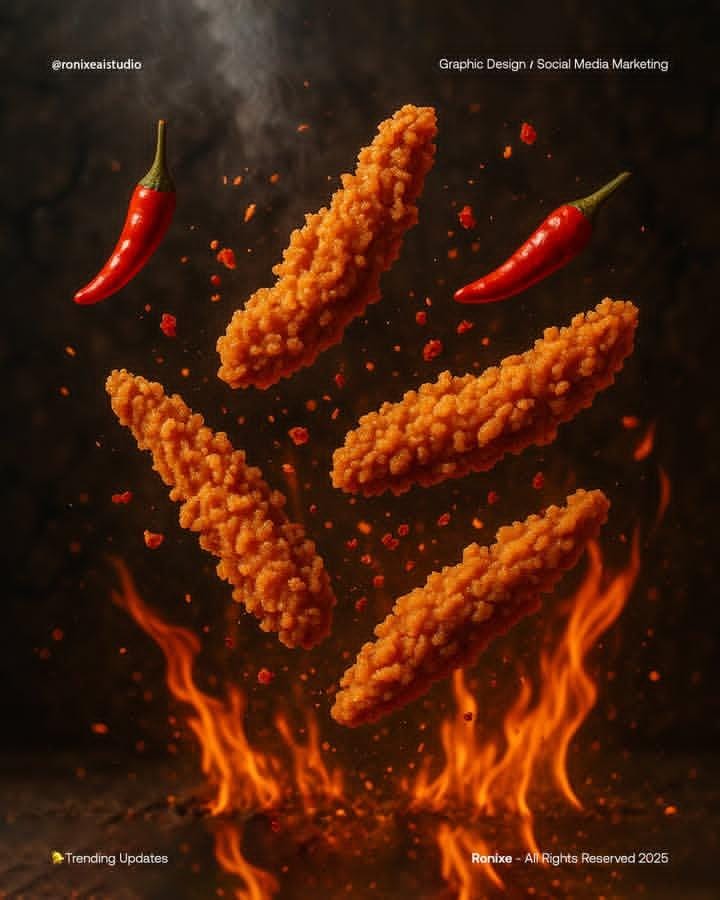 Cinematic Spicy Fried Chicken with Flames