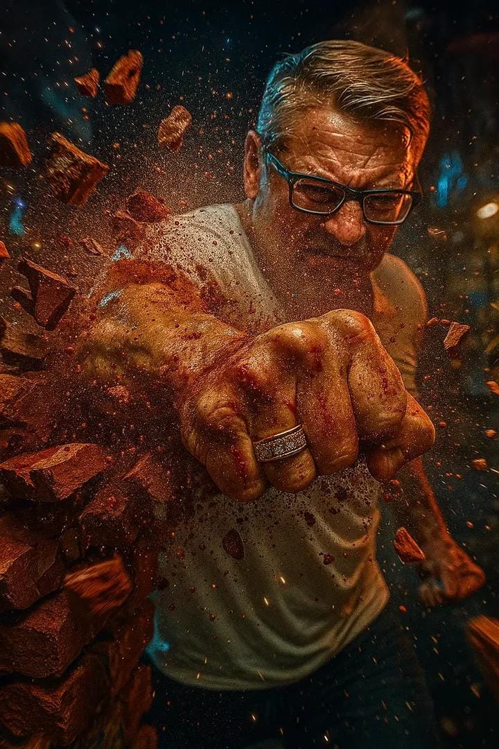 Extreme Slow Motion of a Punch Through Glass