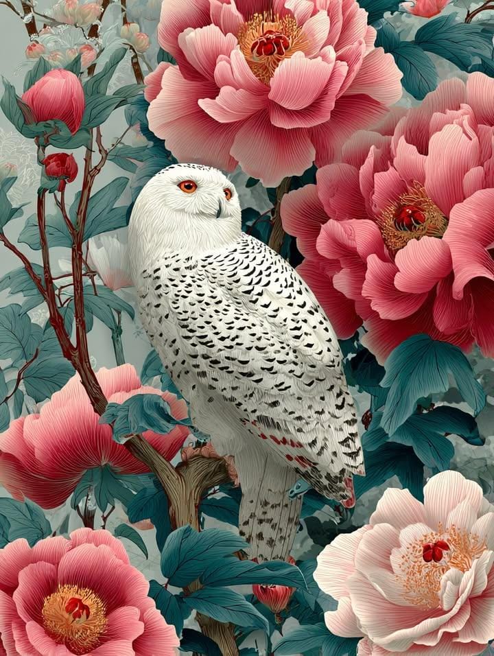 Detailed Chinese Painting of a Majestic Phoenix and Peonies