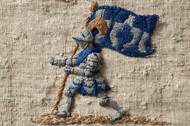Embroidered Art of a Subject on Linen